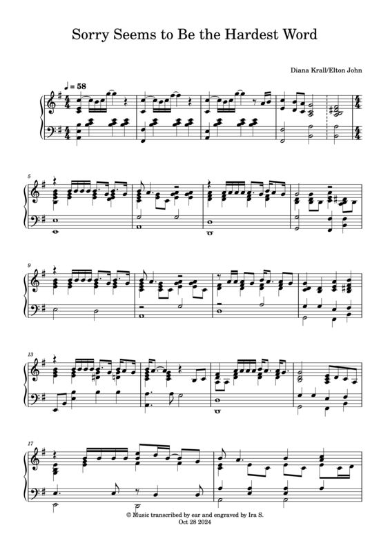 SORRY SEEMS TO BE THE HARDEST WORD (PIANO)