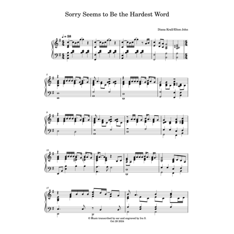 SORRY SEEMS TO BE THE HARDEST WORD (PIANO)